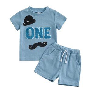 Gentleman First Birthday Outfit Clothes Shirt Shorts Set Hat Mustache Clothes